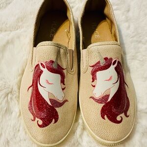 The Children's Place NWOT- Beige and Red Unicorn Sneakers